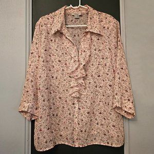 NWOT Vintage Voir Collection Sheer Floral Blouse with Buttons